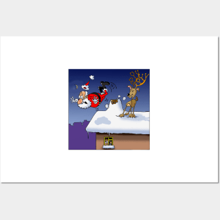 Santa falling off roof Posters and Art